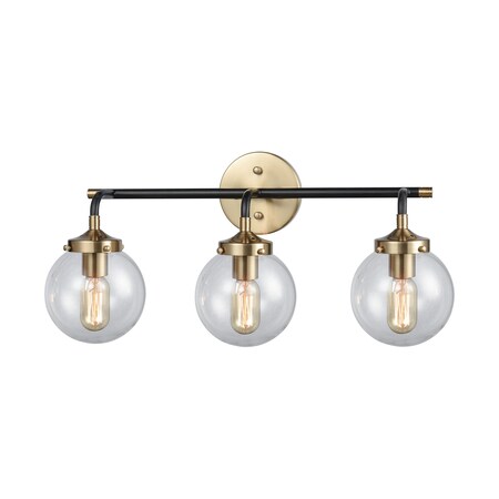 Elk Lighting Boudreaux 3-Lght Vanity Lmp Matte Blk & Gold w/Sphere-shaped Glass 14428/3